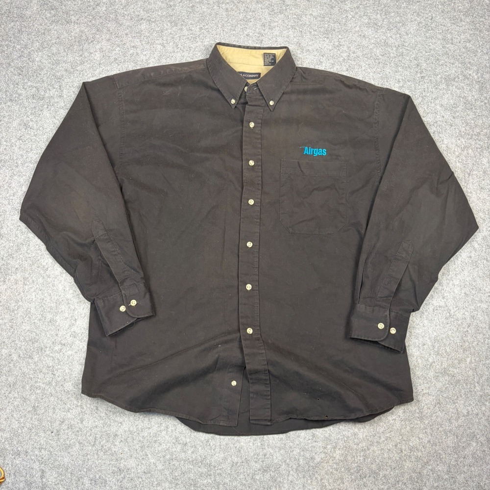 CM & Company Mens Large Black Airgas Embroidered Button Down Work Shirt Cotton